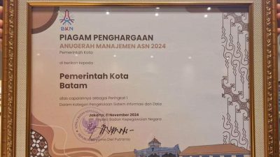 Anugerah Manajemen ASN 2024, Kota Batam Raih Penghargaan Terbaik 1 Nasional Kategori Pengelolaan Sistem Informasi dan Data