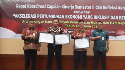 Rutan Kelas IIA Batam Sabet Dua Penghargaan Kategori Kinerja Terbaik Dari Kanwil Kemenkum HAM Kepri