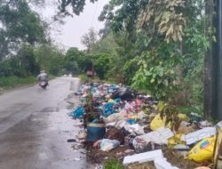 Sampah Menumpuk di Gerbang TPU Sei Temiang Meluber Hingga ke Bahu Jalan
